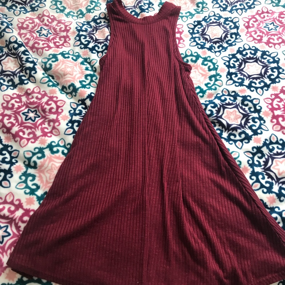maroon high-neck sweater dress